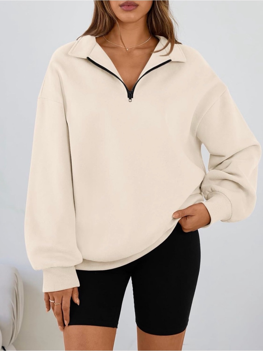 Cream Quarter-Zip Pullover Sweater